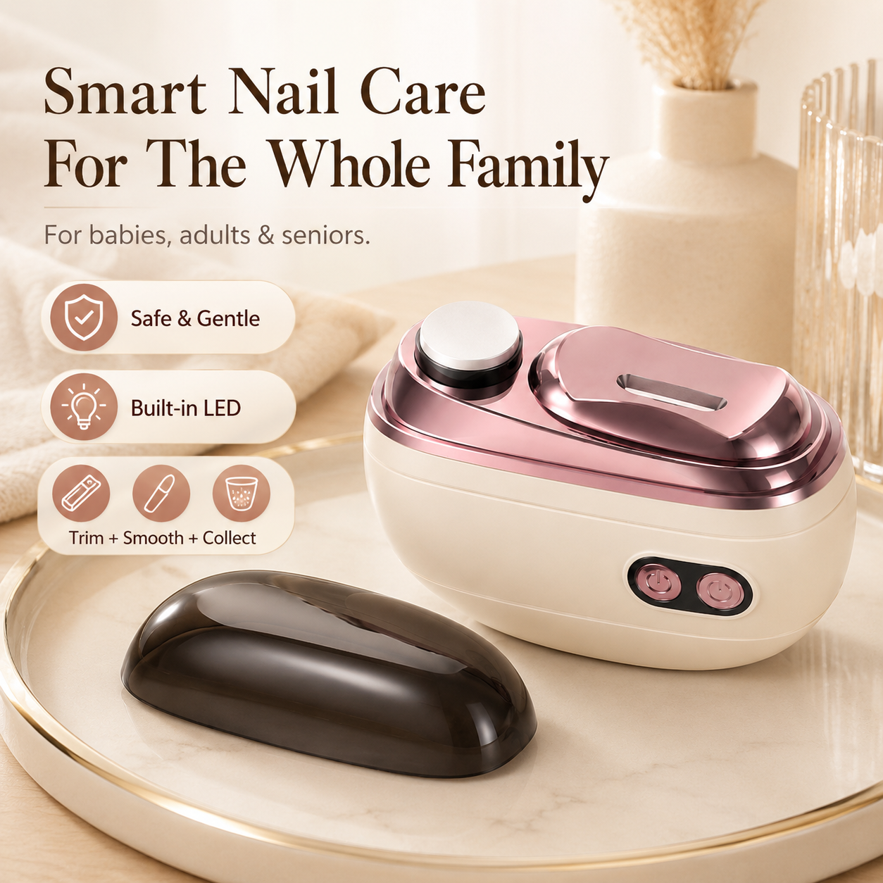 Nectavira™ 2-in-1 Electric Nail Clipper & Polisher — Gentle Nail Care for Babies & Families