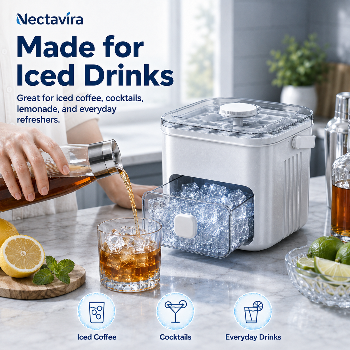 🧊 Nectavira® 2-in-1 Ice Cube Tray with Storage Bin