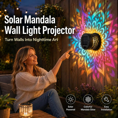 🌀 Limited Sale | Solar Mandala Wall Light – Outdoor Fence Projector Lamp for Patio & Backyard Decor