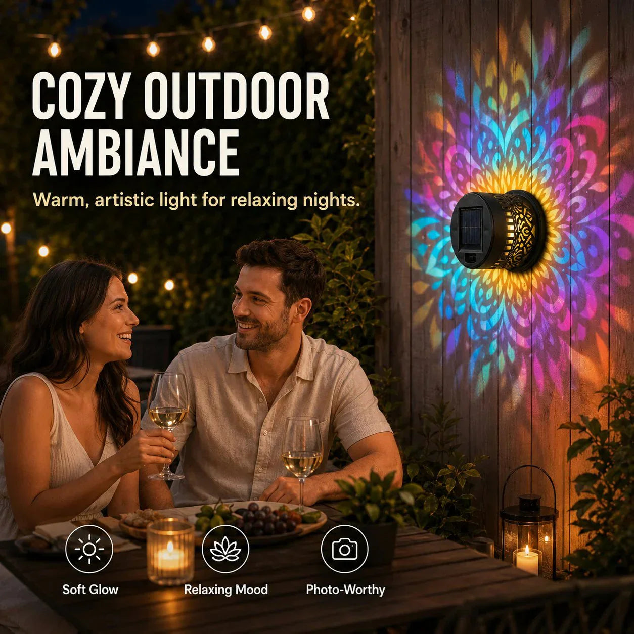 🌀 Limited Sale | Solar Mandala Wall Light – Outdoor Fence Projector Lamp for Patio & Backyard Decor