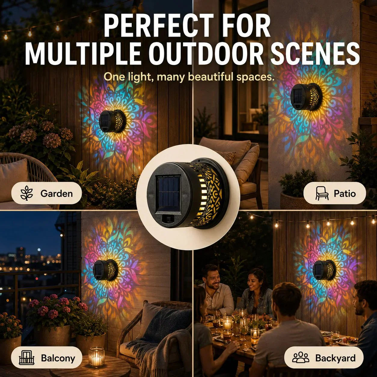 🌀 Limited Sale | Solar Mandala Wall Light – Outdoor Fence Projector Lamp for Patio & Backyard Decor