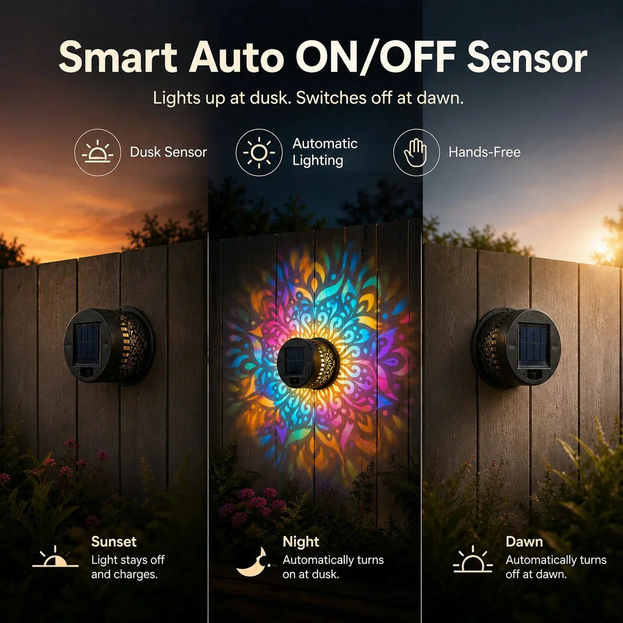 🌀 Limited Sale | Solar Mandala Wall Light – Outdoor Fence Projector Lamp for Patio & Backyard Decor