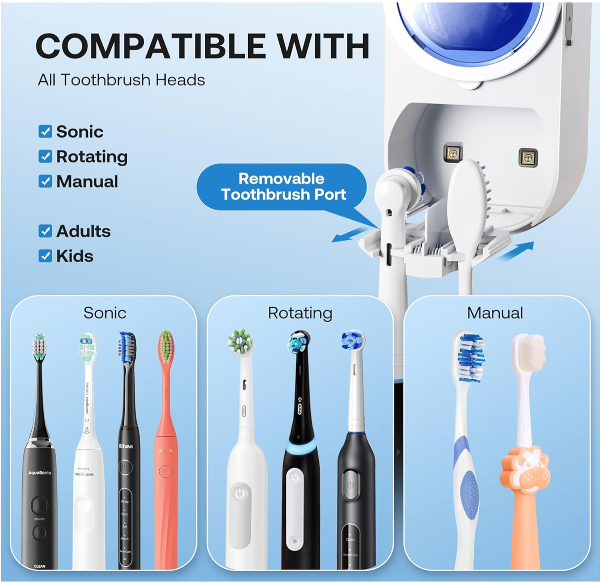 Nectavira® Dual Compartment Automatic Toothbrush Sanitizer