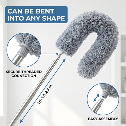 ✨ Bendable Microfiber Duster with Telescopic Pole – Reach Up to 2.5m for Dusting High & Hard-to-Reach Areas