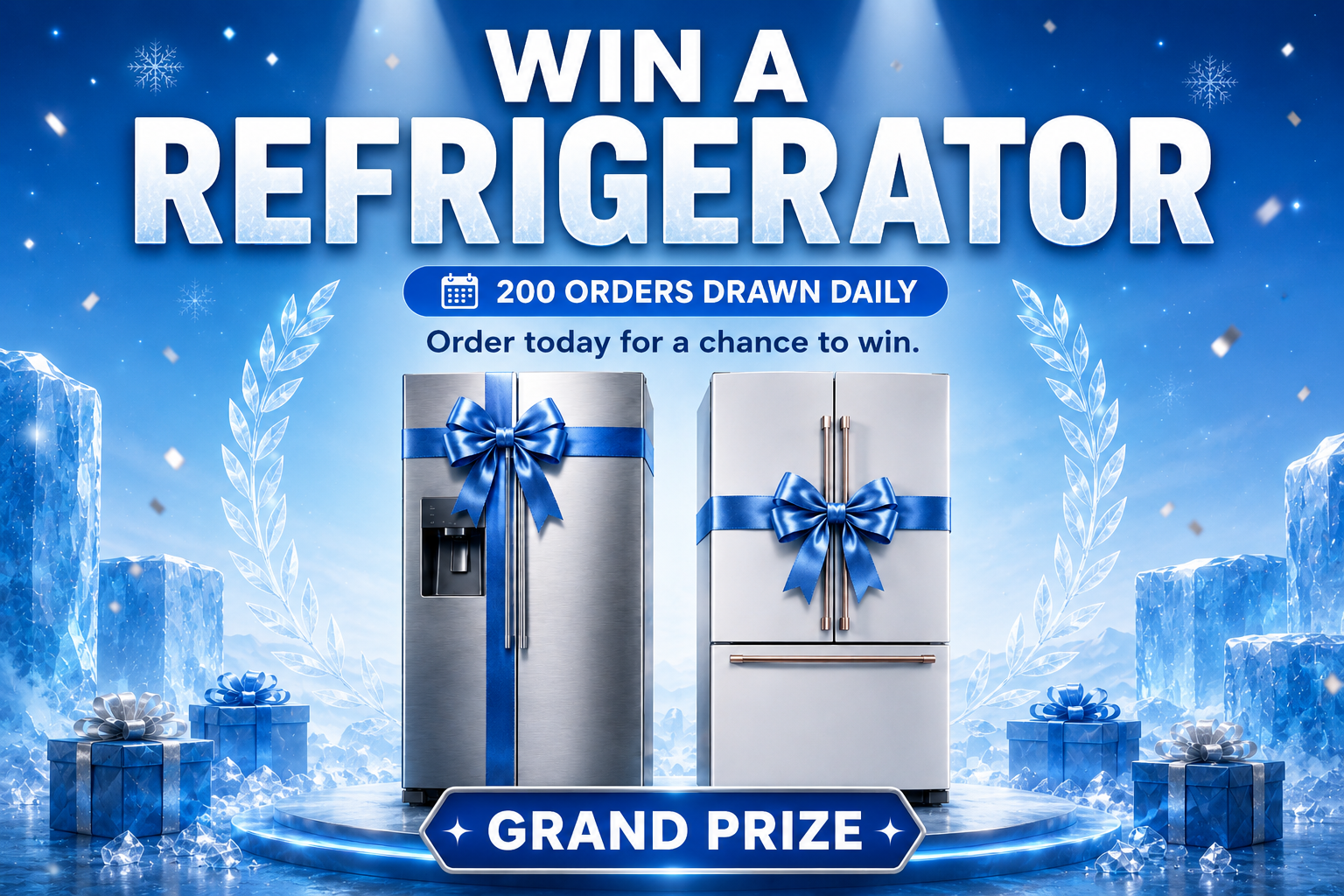 Two side-by-side refrigerators featured as the giveaway prize