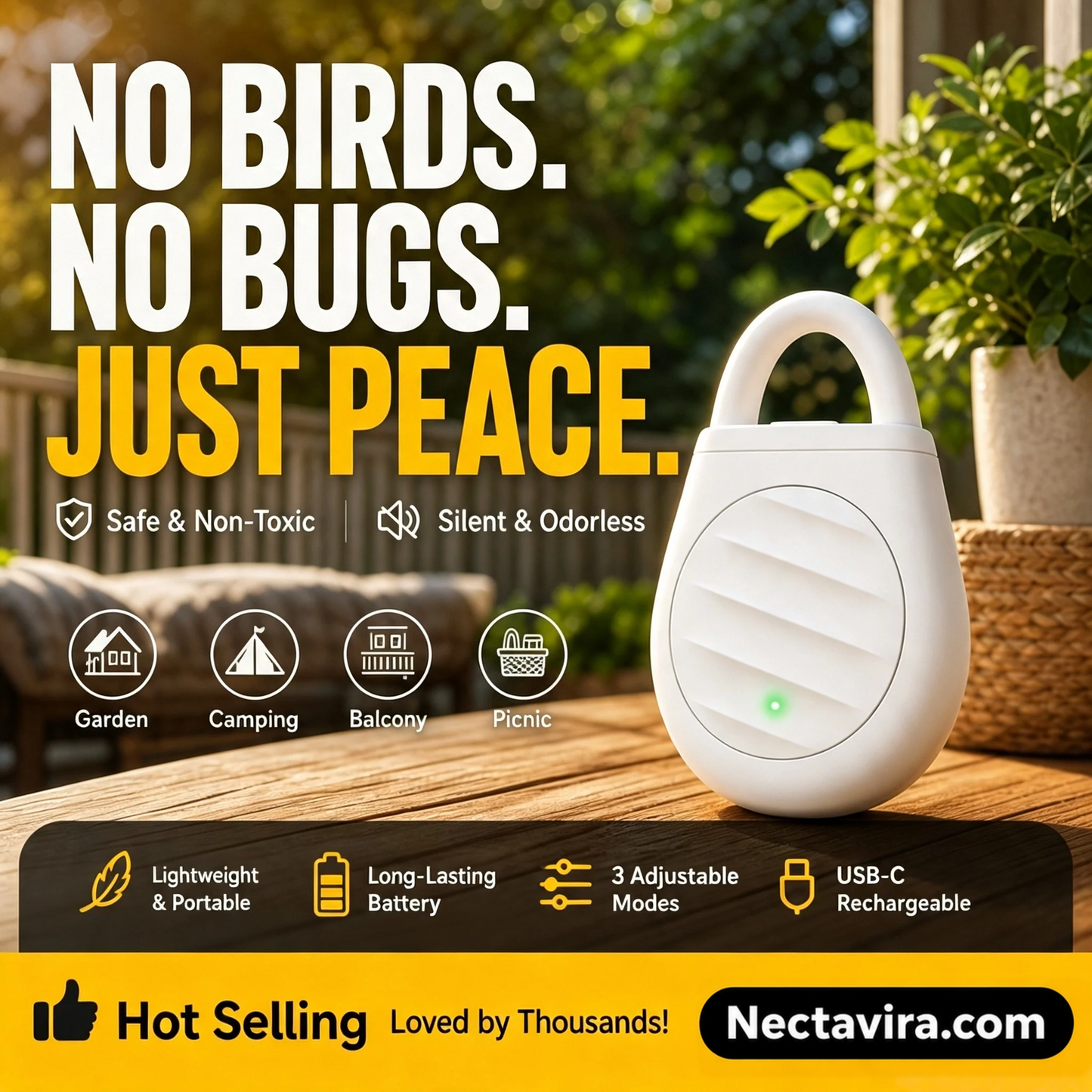 🐦 Say Goodbye to Birds, Bugs & Unwanted Pests with the Nectavira® Portable Ultrasonic Repeller Keychain!