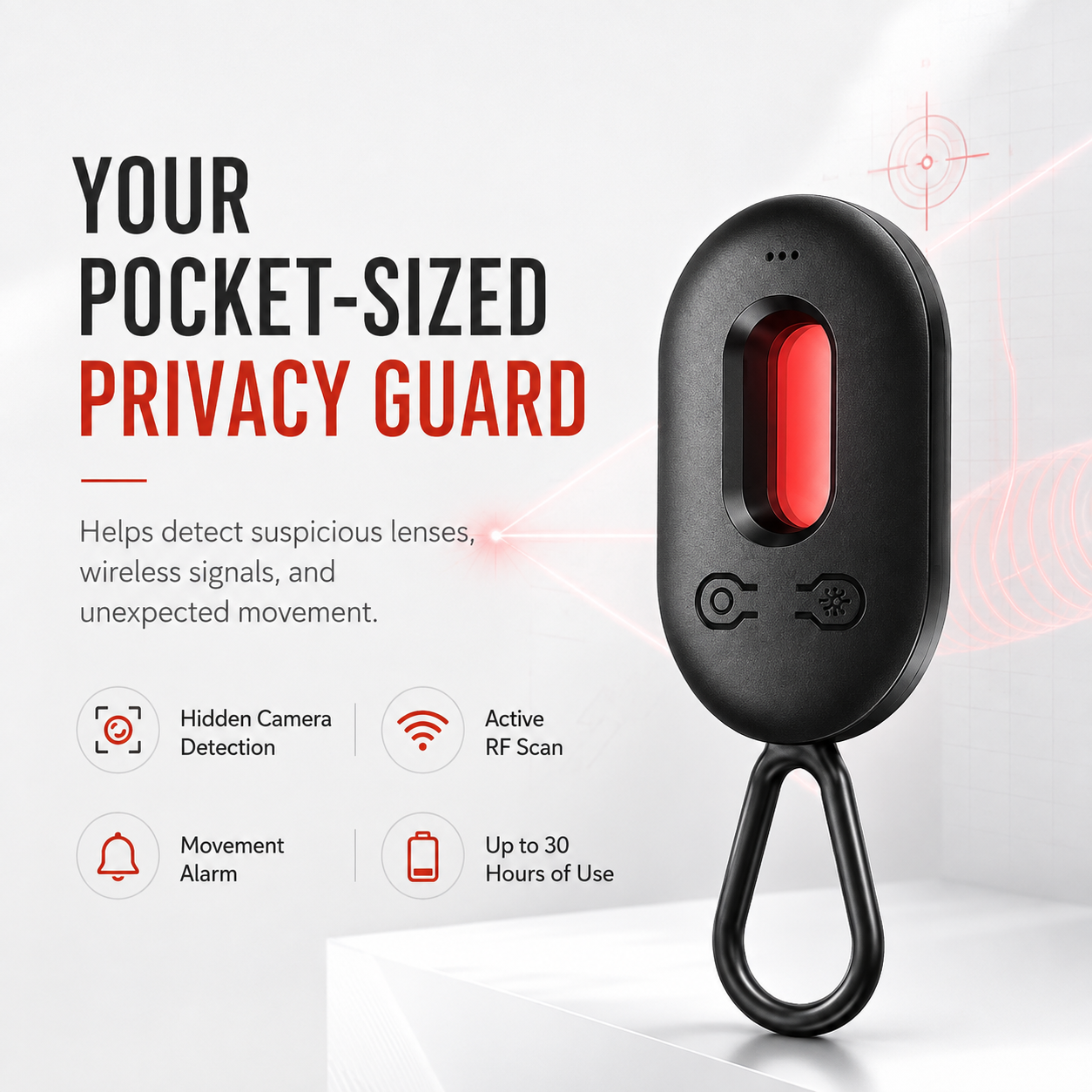 Nectavira® 3-in-1 portable hidden camera detector – Hidden Camera, RF Signal & Magnetic Tracker Scanner