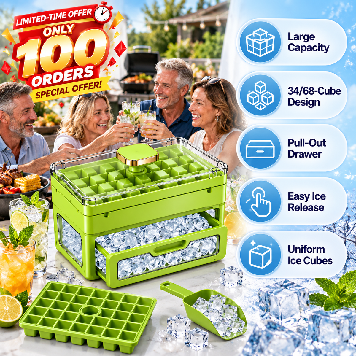 🧊 Nectavira®34/68-Cube All-In-One Ice-Making System With Built-In Storage Drawer