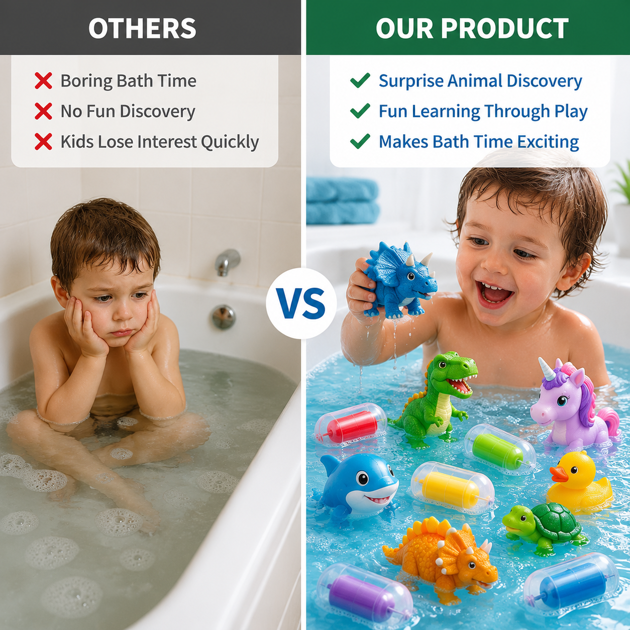 EdiJonah® Kids Bath Set – Magic Animal Capsules for Learning & Play (Turn Bath Time Into a Fun Discovery Adventure)