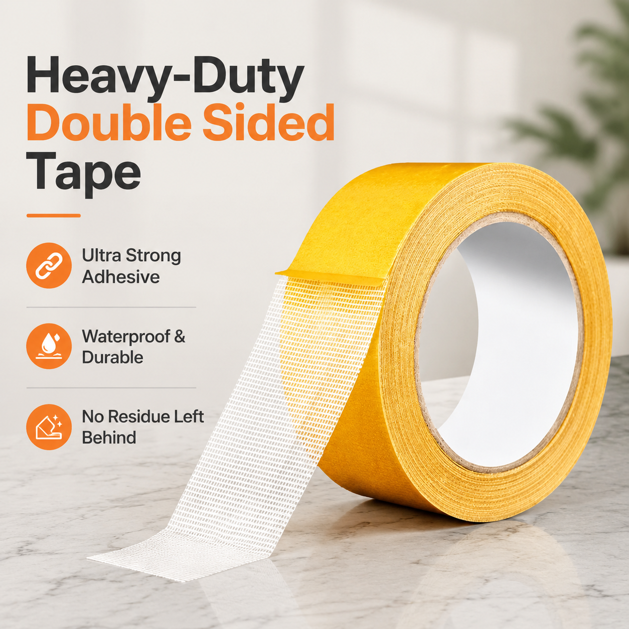 Nectavira® Heavy-Duty Double Sided Tape, StrongAdhesive, Waterproof & Removable, No Residue, Idealfor Carpet, Wallpaper, Balloons & Home Use✨