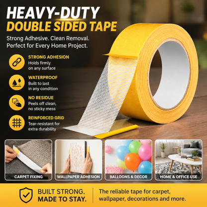 Nectavira® Heavy-Duty Double Sided Tape, StrongAdhesive, Waterproof & Removable, No Residue, Idealfor Carpet, Wallpaper, Balloons & Home Use✨