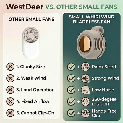 Nectavira® Clip-On Bladeless Mini Fan – Hands-Free Cooling, 360° Adjustable & 3-Speed USB Rechargeable