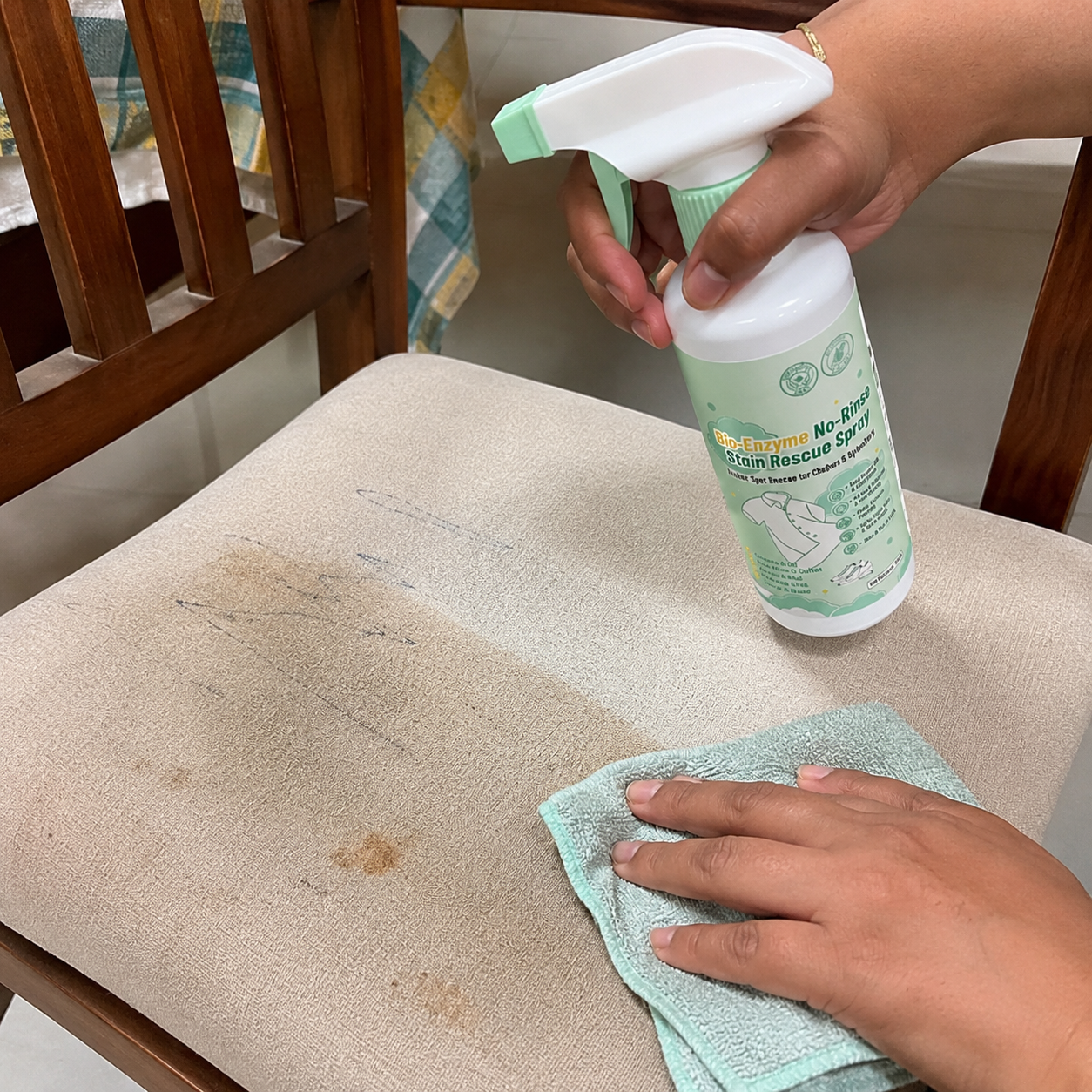 Dining chair stain cleaning and clean result