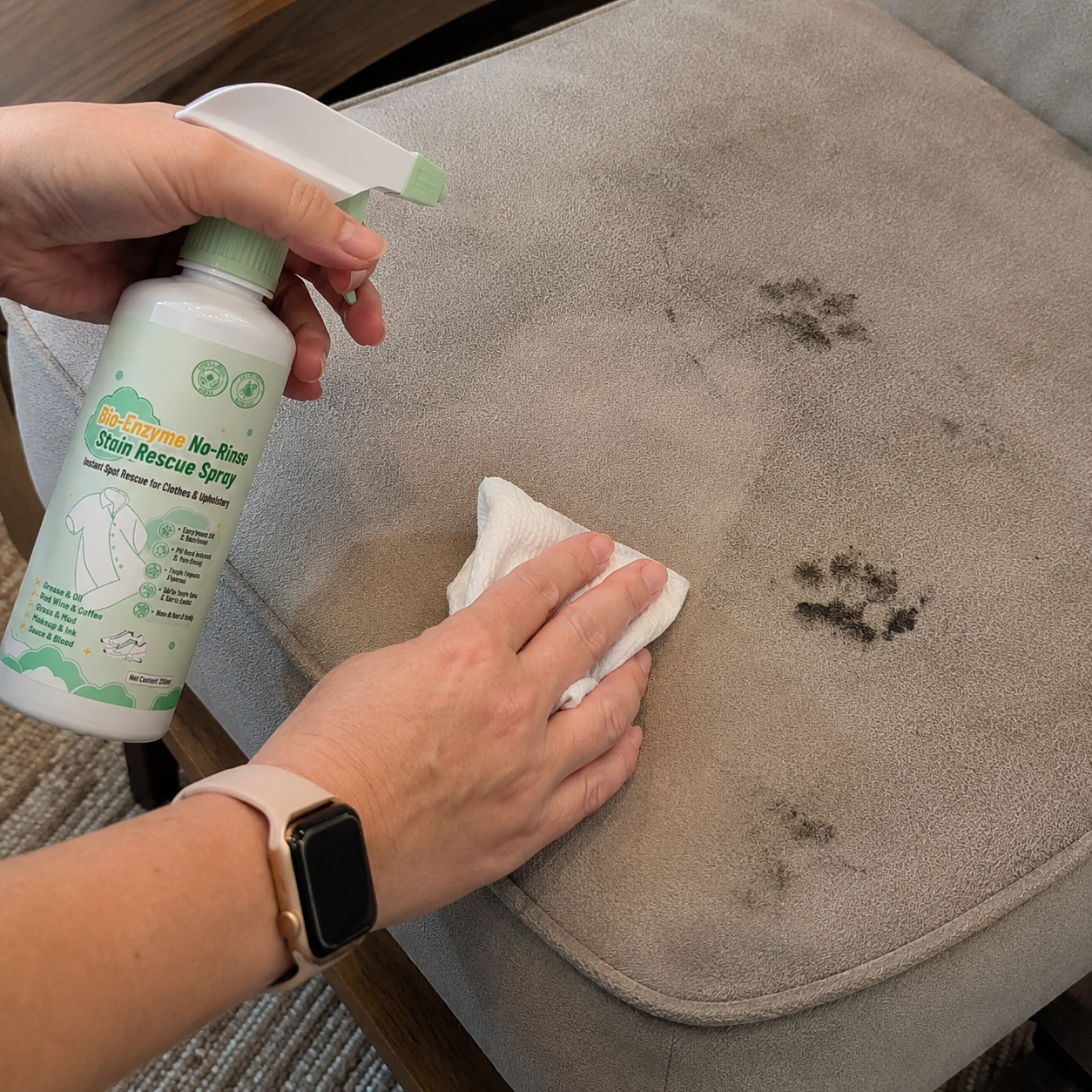 Pet paw print stain cleaning