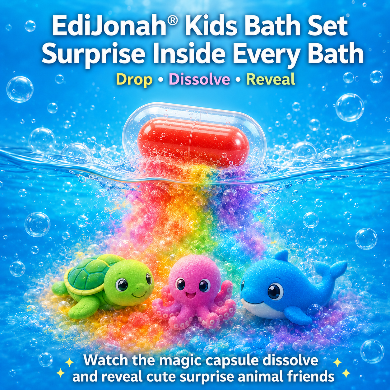 EdiJonah® Kids Bath Set – Magic Animal Capsules for Learning & Play (Turn Bath Time Into a Fun Discovery Adventure)
