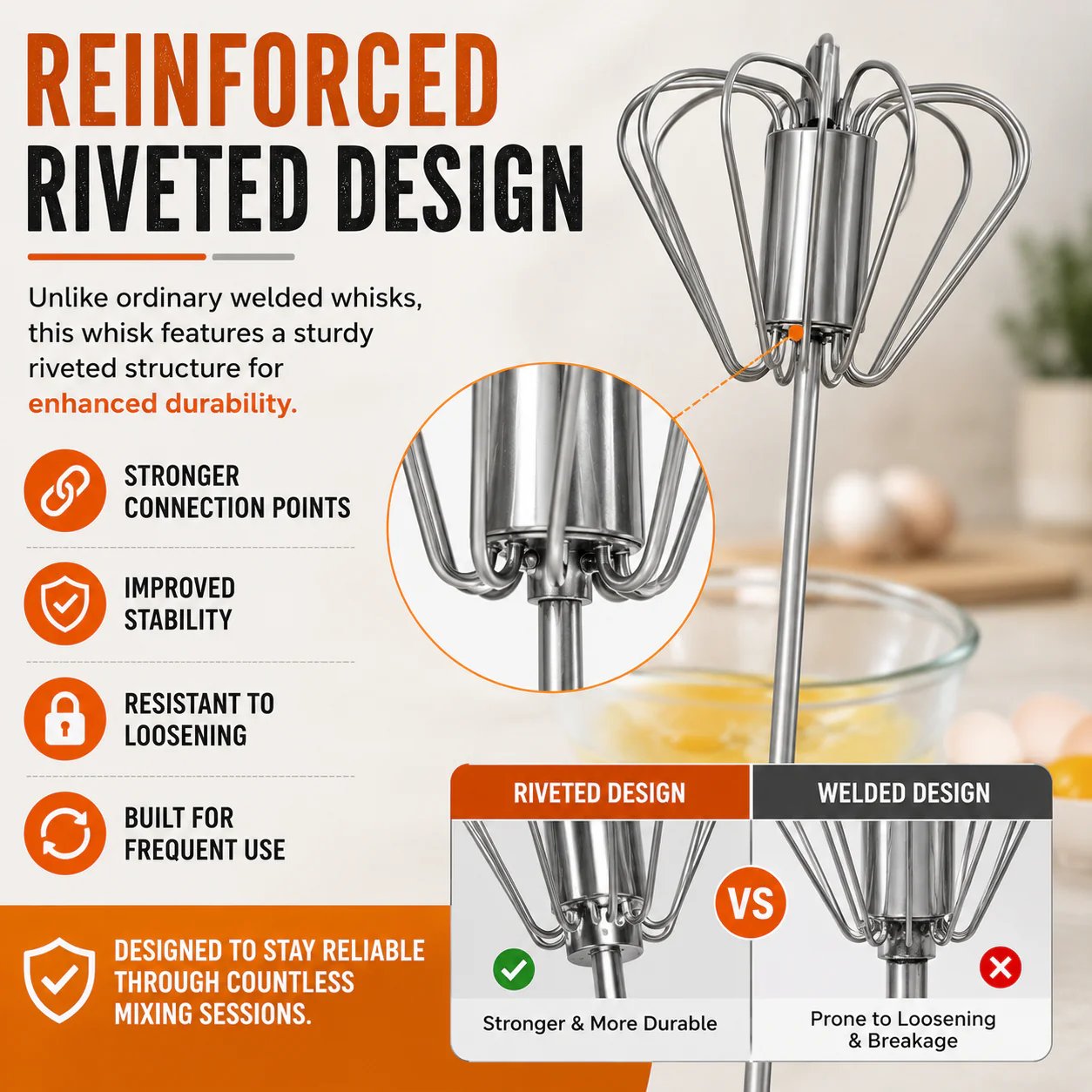 💎LAST DAY 50% OFF ✨Orodira®Stainless Steel Hand-Push Rotary Whisk – Effortless Mixing in Seconds!