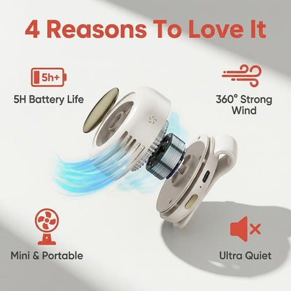 Nectavira® Clip-On Bladeless Mini Fan – Hands-Free Cooling, 360° Adjustable & 3-Speed USB Rechargeable