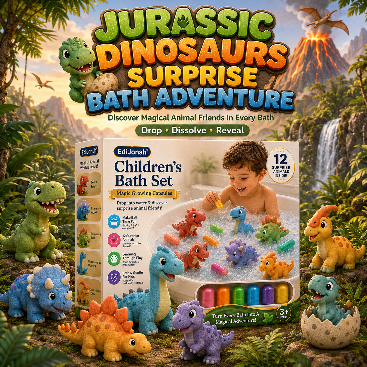 EdiJonah® Kids Bath Set – Magic Animal Capsules for Learning & Play (Turn Bath Time Into a Fun Discovery Adventure)