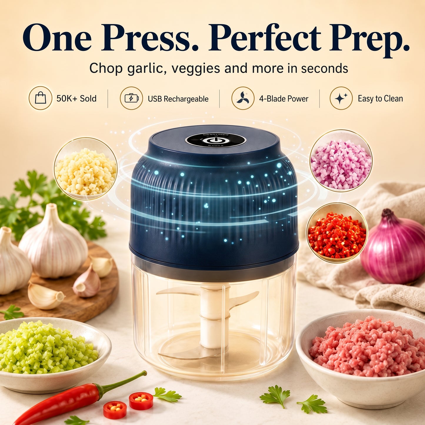 ✋🤩 Stop Chopping by Hand | 𝐍𝐞𝐜𝐭𝐚𝐯𝐢𝐫𝐚® Mini Electric Food Chopper 1-Press Garlic, Onion & Veggie Cutter – Ready in Seconds ⚡