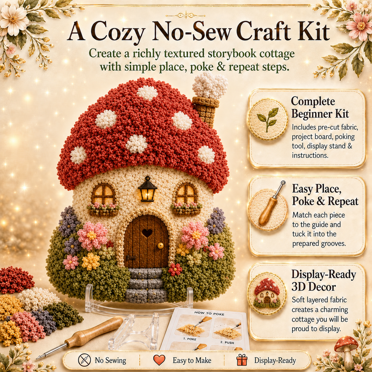 Nectavira® Cozy Cottage 3D Fabric Poke Art Kit