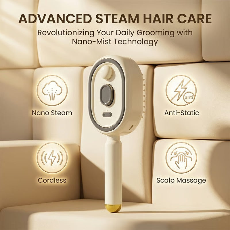 Nectavira® 🔥 3-in-1 Electric Air Cushion Massage Comb with Mist Spray, Self-Cleaning Steam and Essential Oil Function, Rechargeable Scalp Massage Brush✨✨