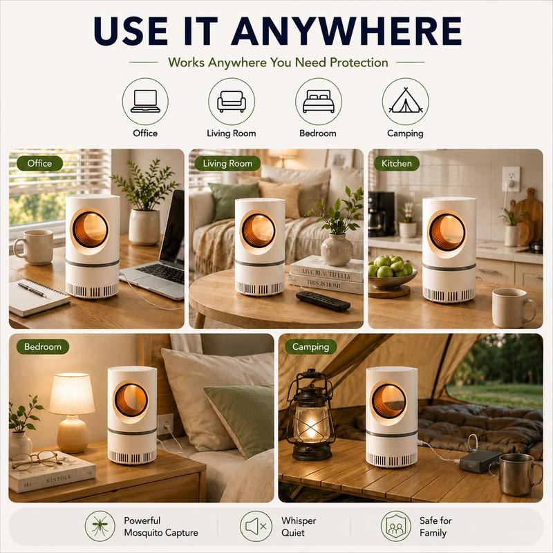 UV Light Mosquito Trap Lamp, Ultra Quiet 30dB Insect Catcher with Strong Suction, Chemical Free Safe for Kids Pets, Indoor Bedroom Mosquito Killer