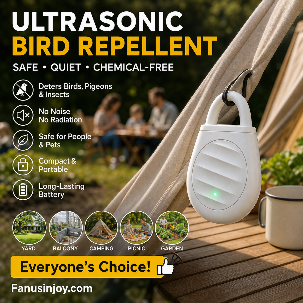 🐦 Say Goodbye to Birds, Bugs & Unwanted Pests with the Nectavira® Portable Ultrasonic Repeller Keychain!