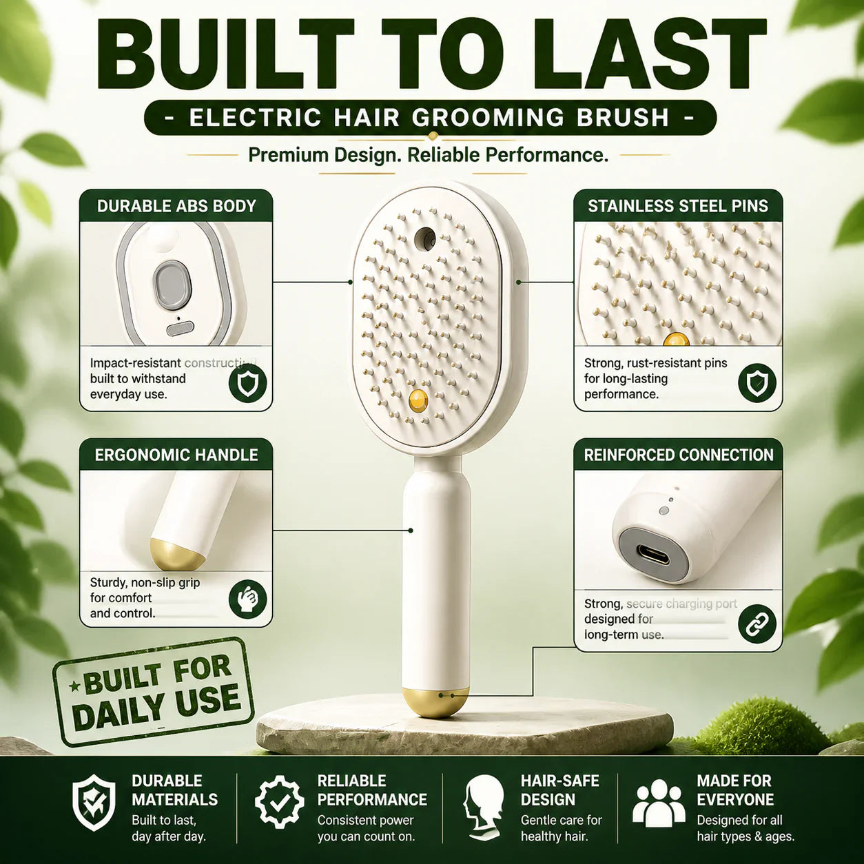 Nectavira® 3-in-1 Electric Air Cushion Massage Comb with Mist Spray, Self-Cleaning Steam and Essential Oil Function, Rechargeable Scalp Massage Brush🔥