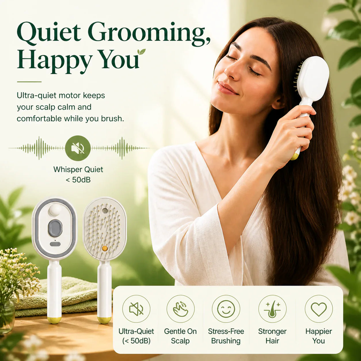 Nectavira® 3-in-1 Electric Air Cushion Massage Comb with Mist Spray, Self-Cleaning Steam and Essential Oil Function, Rechargeable Scalp Massage Brush🔥