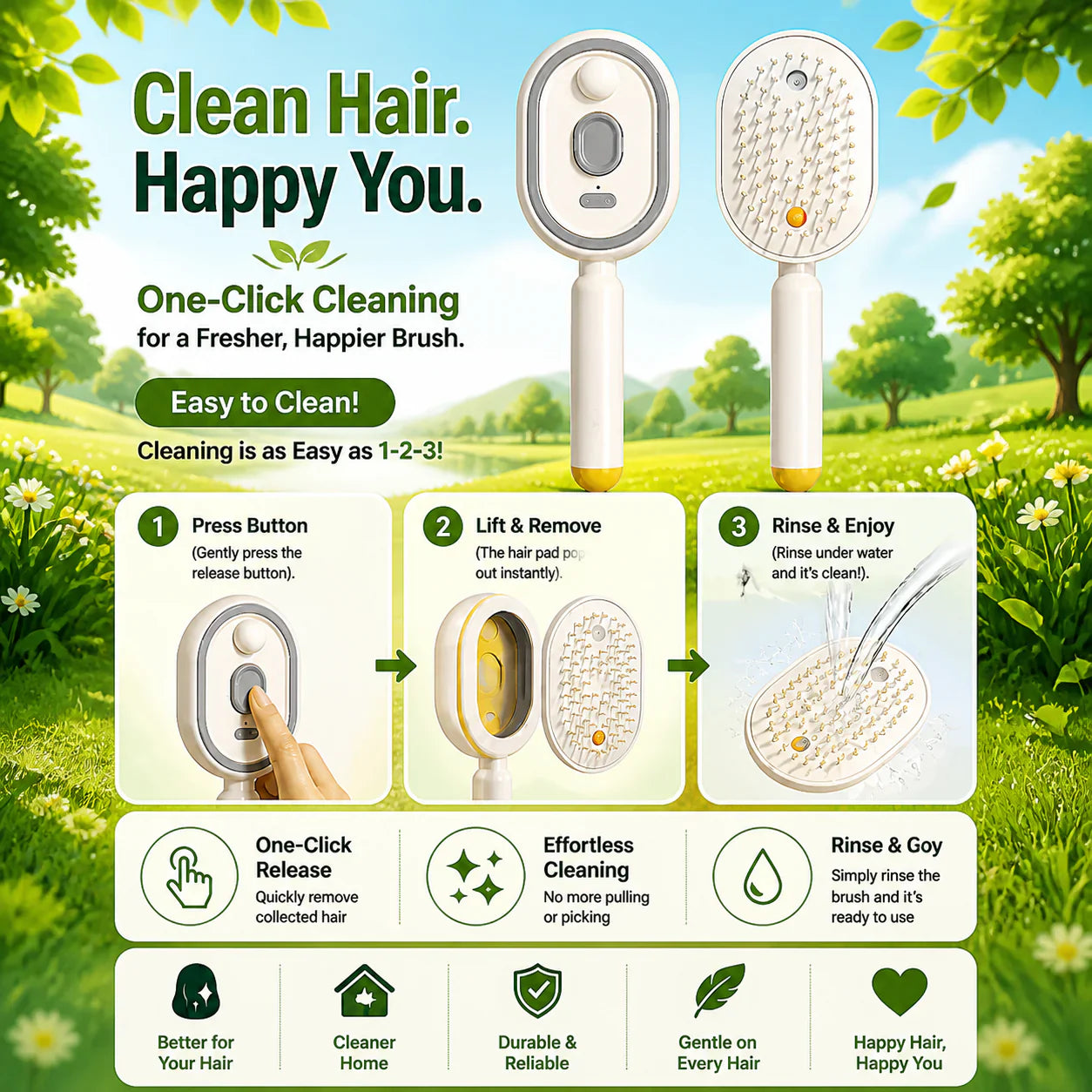 Nectavira® 3-in-1 Electric Air Cushion Massage Comb with Mist Spray, Self-Cleaning Steam and Essential Oil Function, Rechargeable Scalp Massage Brush🔥