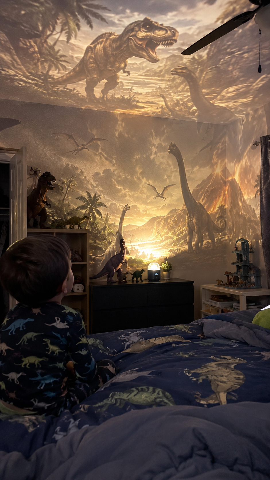 Customer kids bedroom with dinosaur projection from Nectavira projector